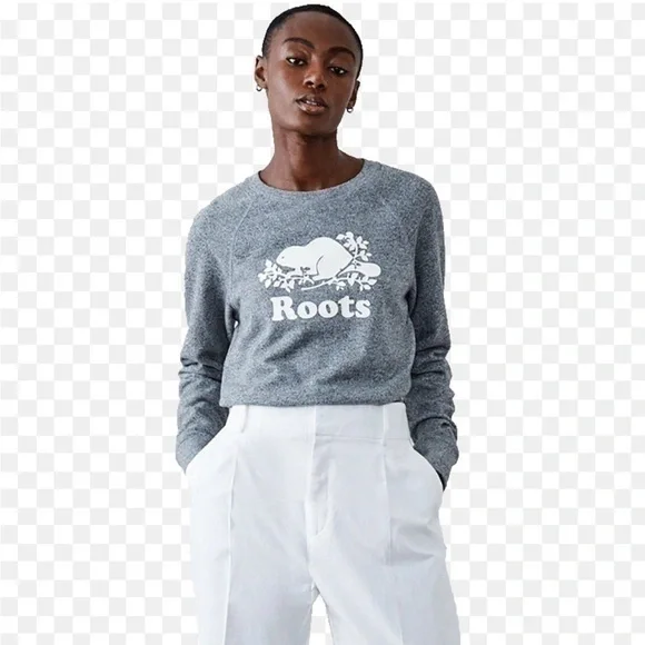 Roots  Logo Salt & Pepper Crewneck Fitted Sweatshirt - Picture 4 of 14